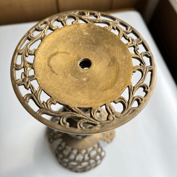 Vintage Brass Filigree Candlestick Holder Victorian Style - Picture 5 of 7